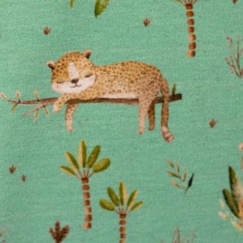 Preview: Baumwolljrsey Druck Leoparden auf grün by Christiane Zielinski